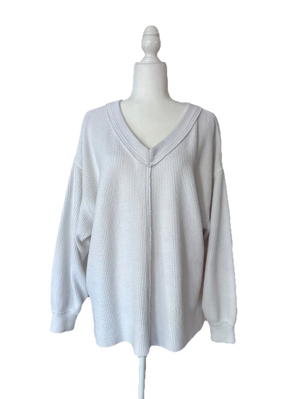 aerie Pull Over V-neck Sweater Womens M Off White Oversized
